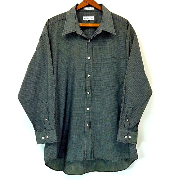 Christian Dior Button Up Long Sleeve Men's Large Shirt Plaid Travel Luxury Golf - Picture 1 of 8
